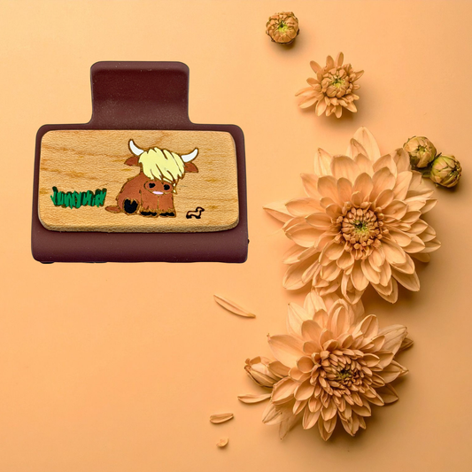 Small Hand Painted Laser Engraved Wood Claw Hair Clips