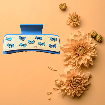 Hand Painted Laser Engraved Wood Claw Hair Clips