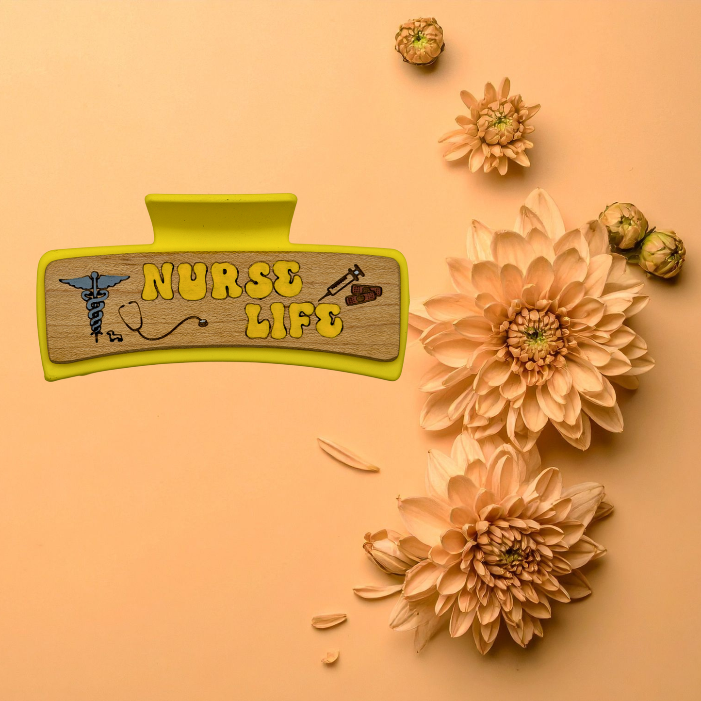 Hand Painted Laser Engraved Wood Claw Hair Clips