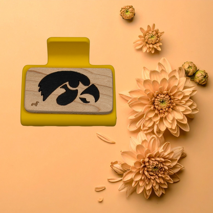 Small Hand Painted Laser Engraved Wood Claw Hair Clips