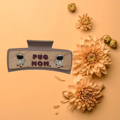 Hand Painted Laser Engraved Wood Claw Hair Clips