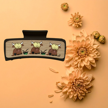 Hand Painted Laser Engraved Wood Claw Hair Clips