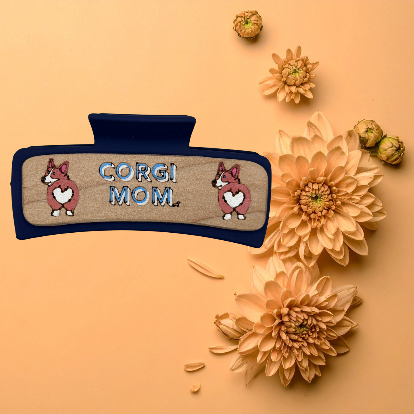 Hand Painted Laser Engraved Wood Claw Hair Clips