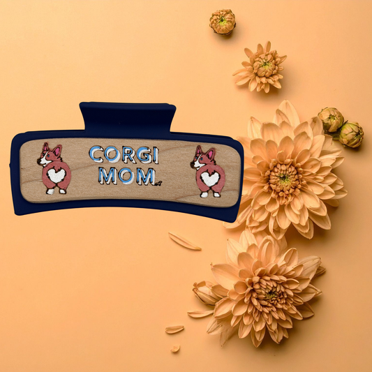 Hand Painted Laser Engraved Wood Claw Hair Clips