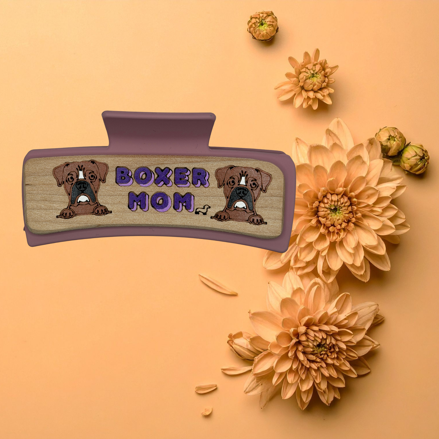 Hand Painted Laser Engraved Wood Claw Hair Clips