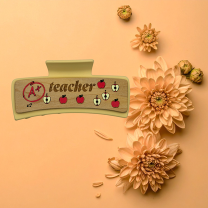 Hand Painted Laser Engraved Wood Claw Hair Clips