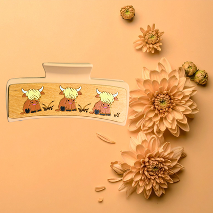 Hand Painted Laser Engraved Wood Claw Hair Clips