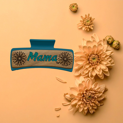 Hand Painted Laser Engraved Wood Claw Hair Clips