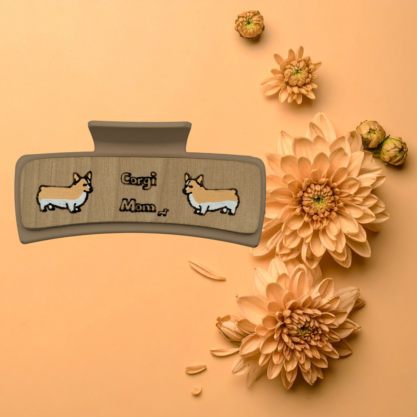 Hand Painted Laser Engraved Wood Claw Hair Clips