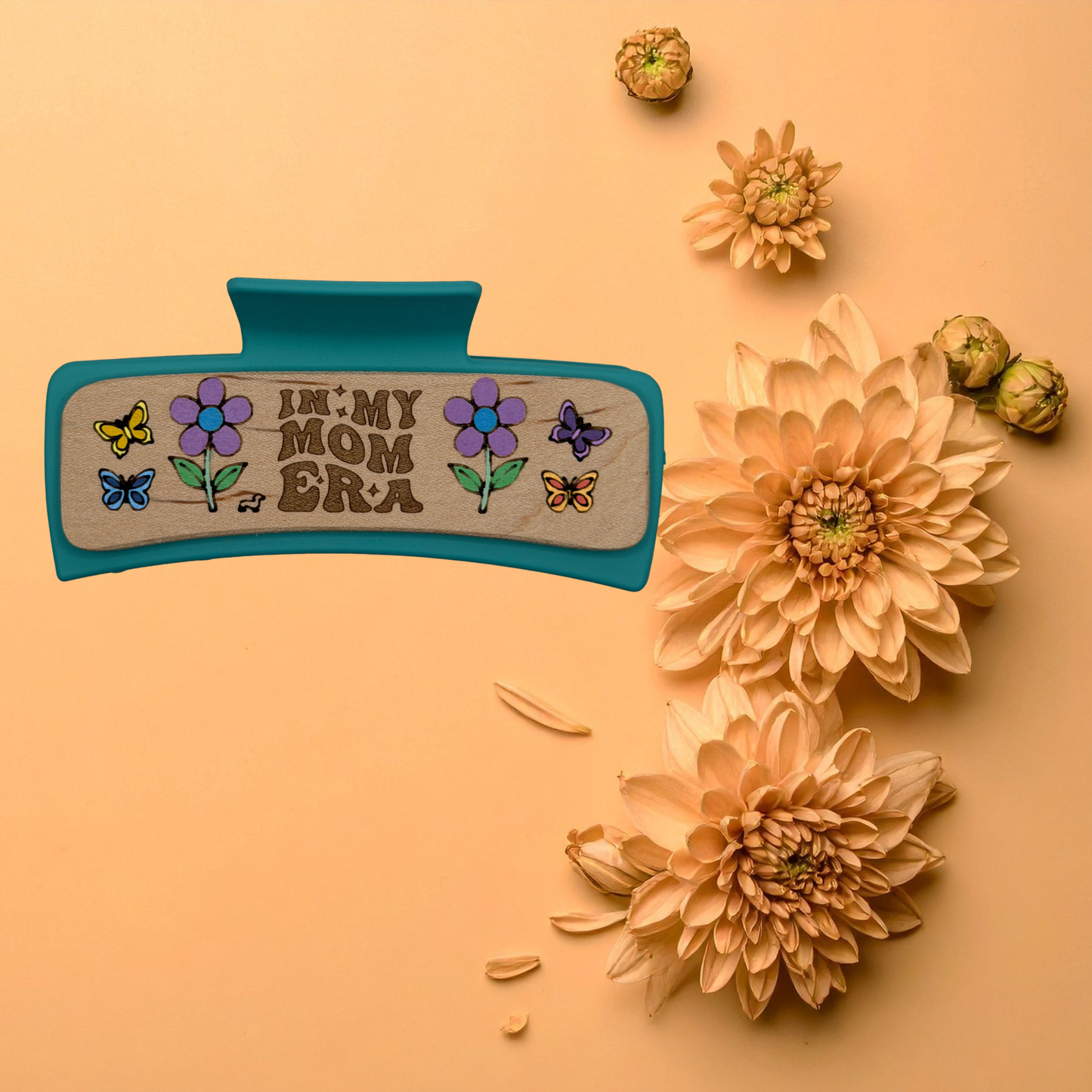Hand Painted Laser Engraved Wood Claw Hair Clips