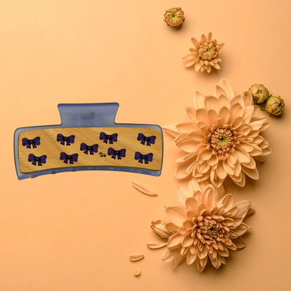 Hand Painted Laser Engraved Wood Claw Hair Clips