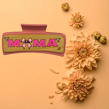 Hand Painted Laser Engraved Wood Claw Hair Clips