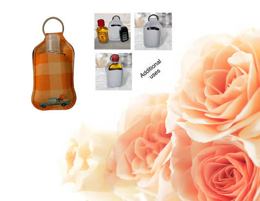 Orange Plaid with Truck Hand Sanitizer Holder