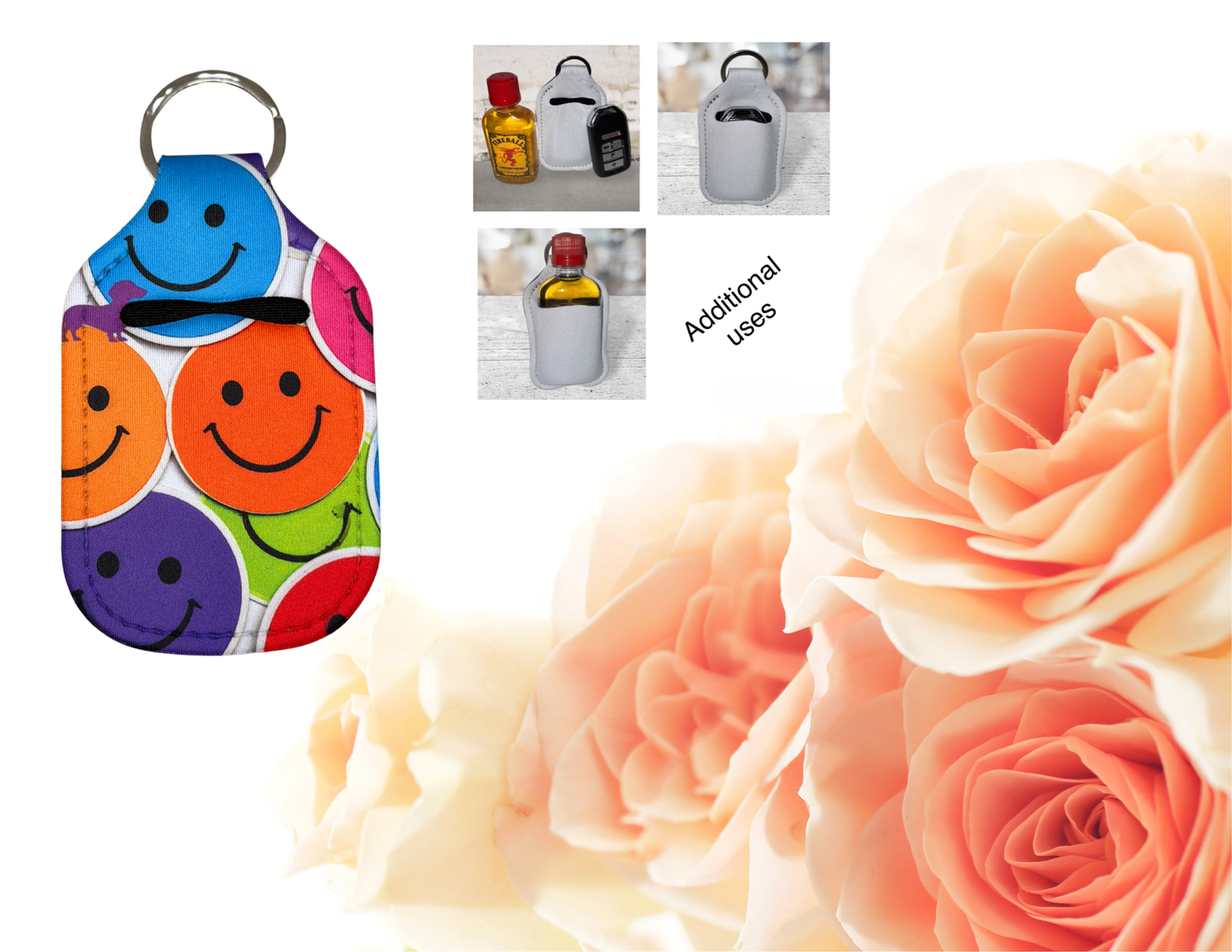 Bright smiley face hand sanitizer holder