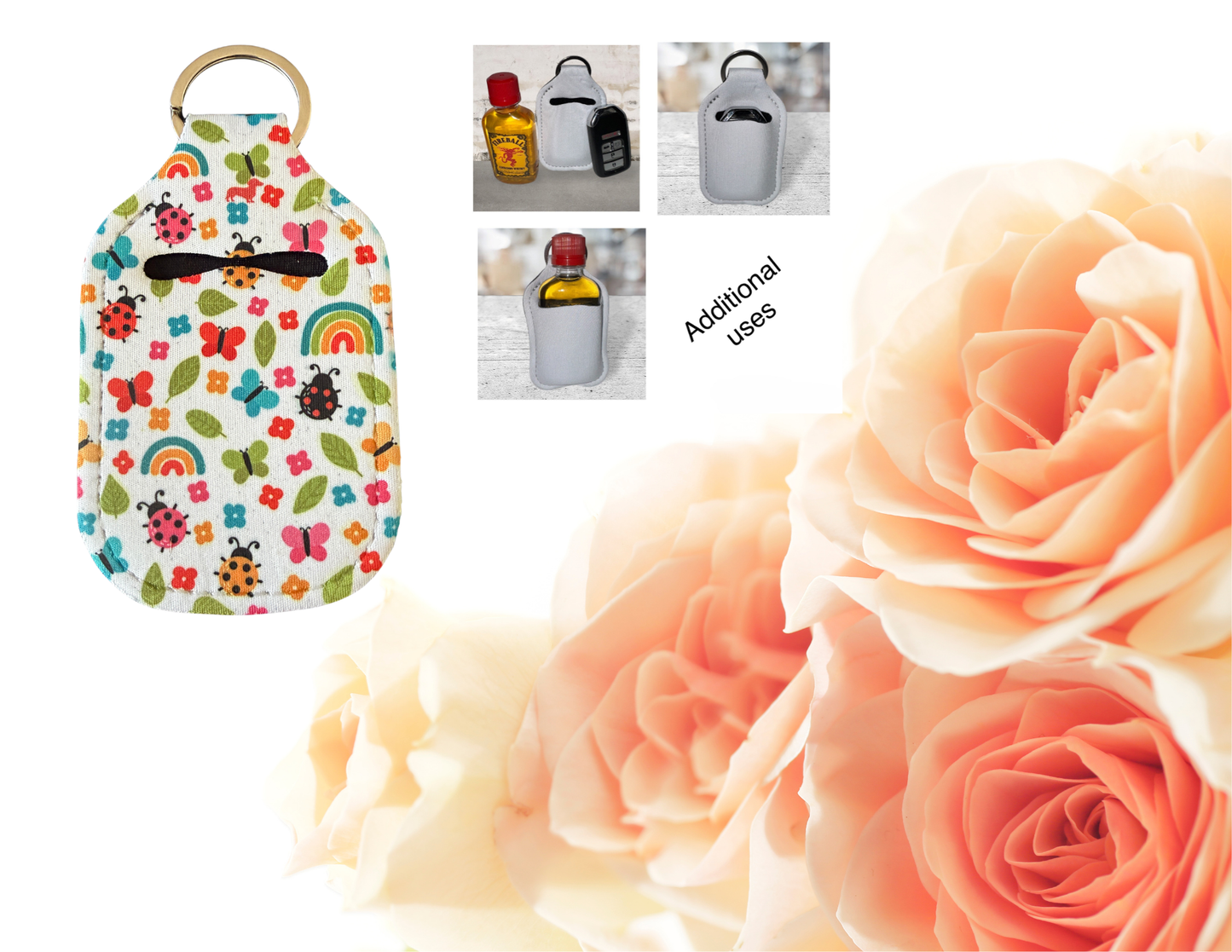 Ladybugs / rainbows & butterflies hand sanitizer holder