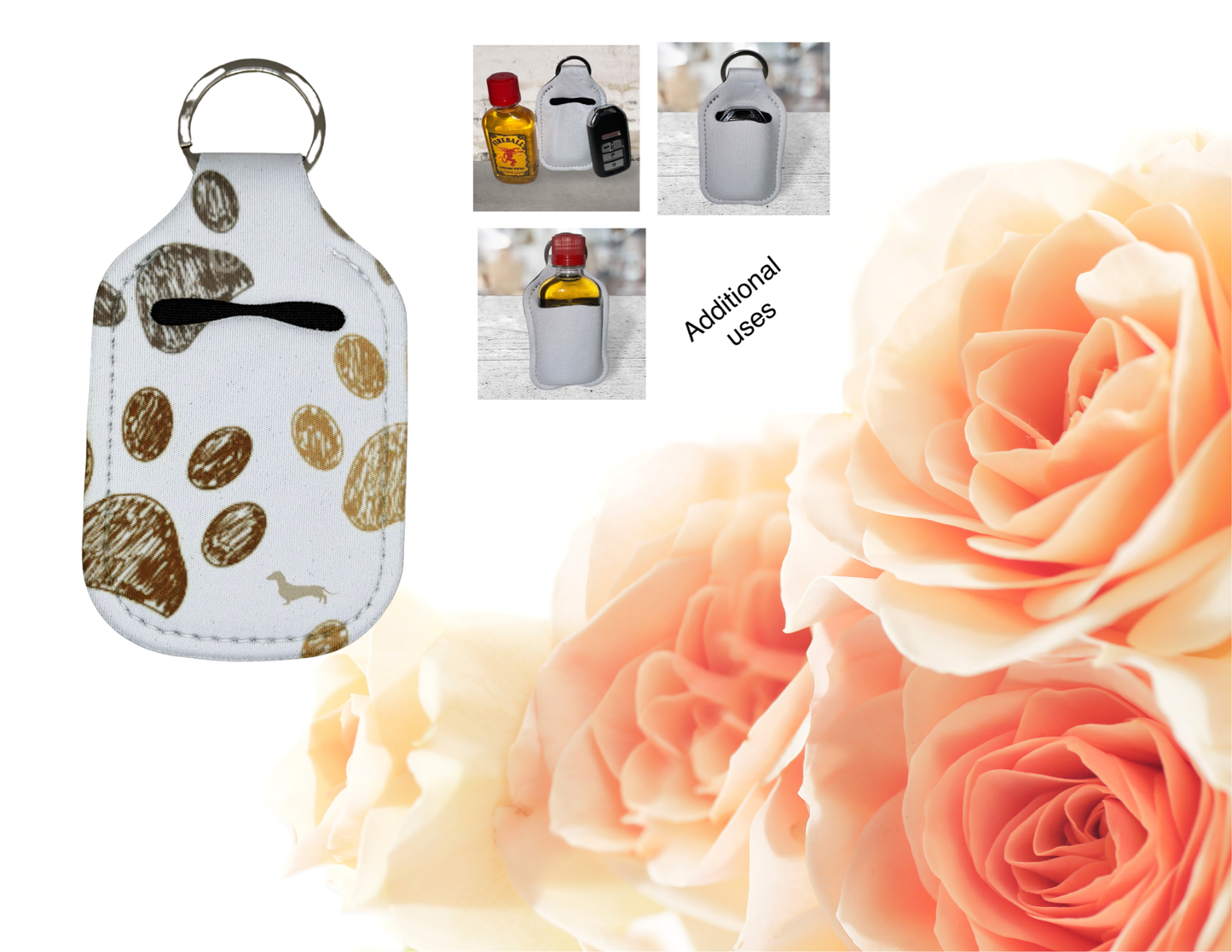 Brown paw print hand sanitizer holder