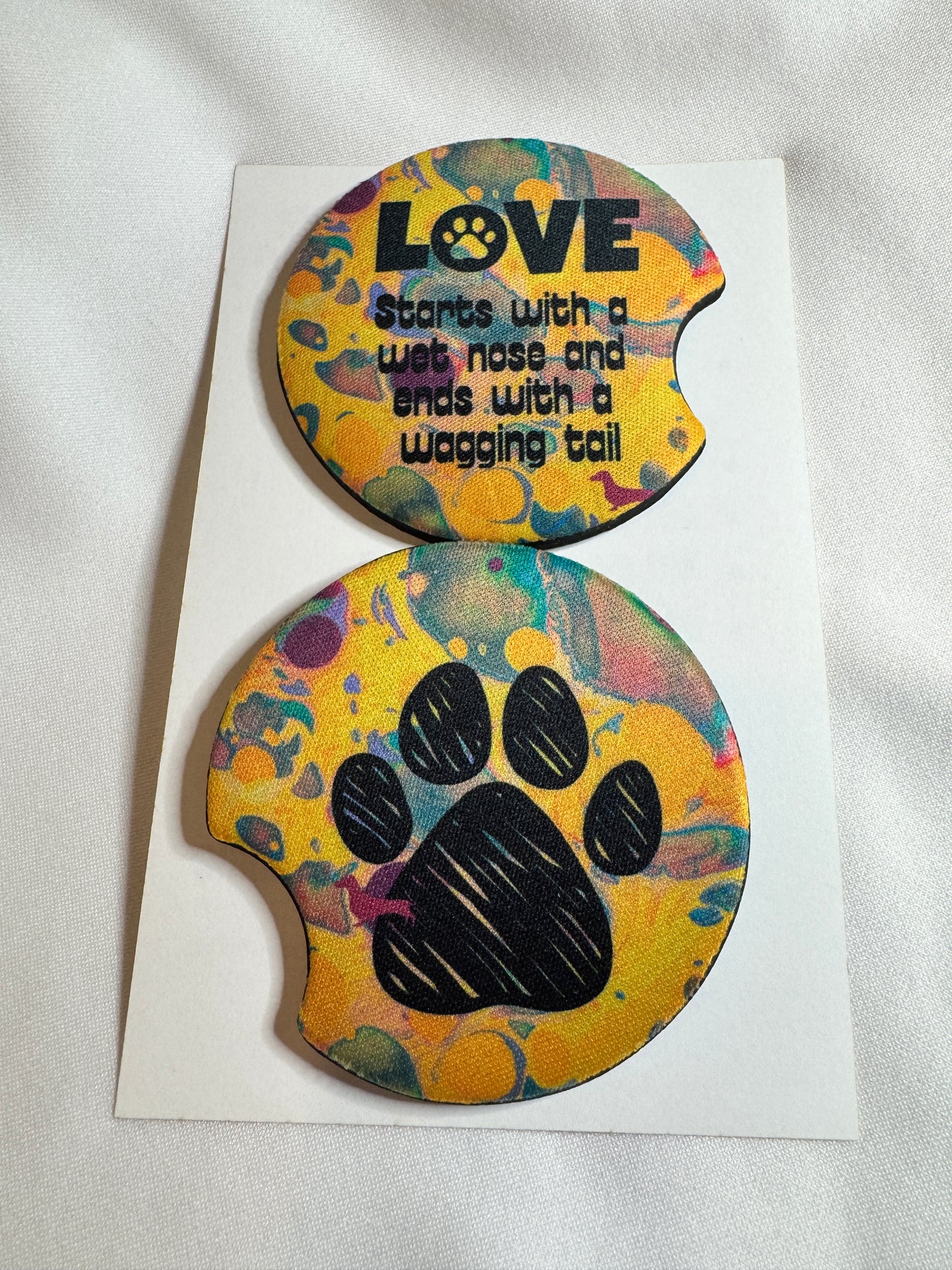 Love - starts with a wet nose and ended with a wagging tail Car Coasters
