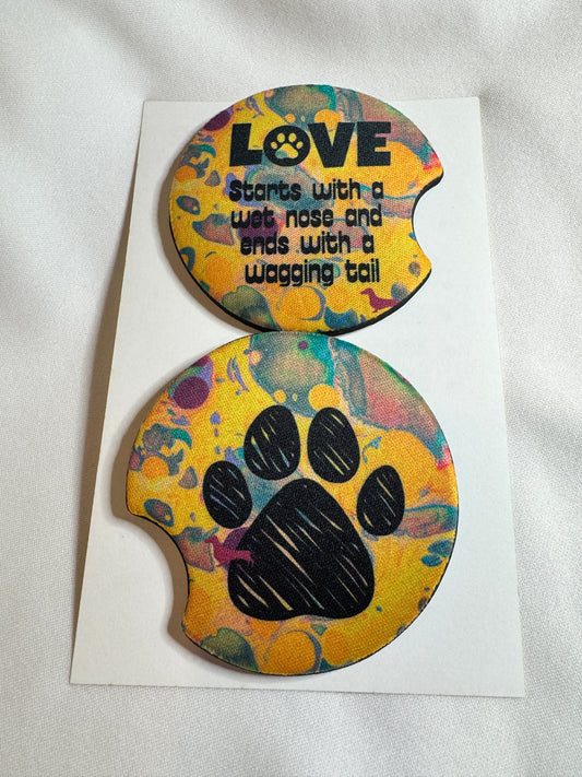 Love - starts with a wet nose and ended with a wagging tail Car Coasters