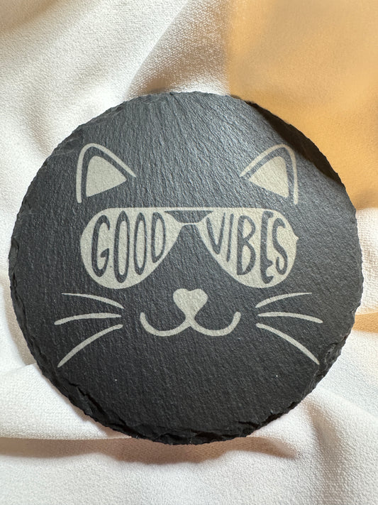 Good vibes cat slate coaster