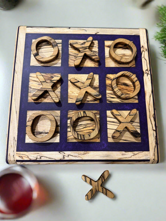 Spalted Maple and Purple Resin Tic Tac Toe Board