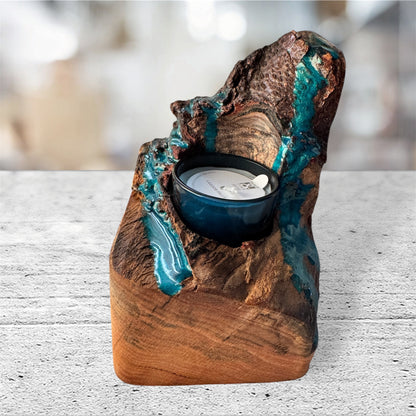 Single Oak Candle Holder with Resin Holder