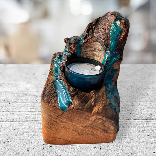 Single Oak Candle Holder with Resin Holder