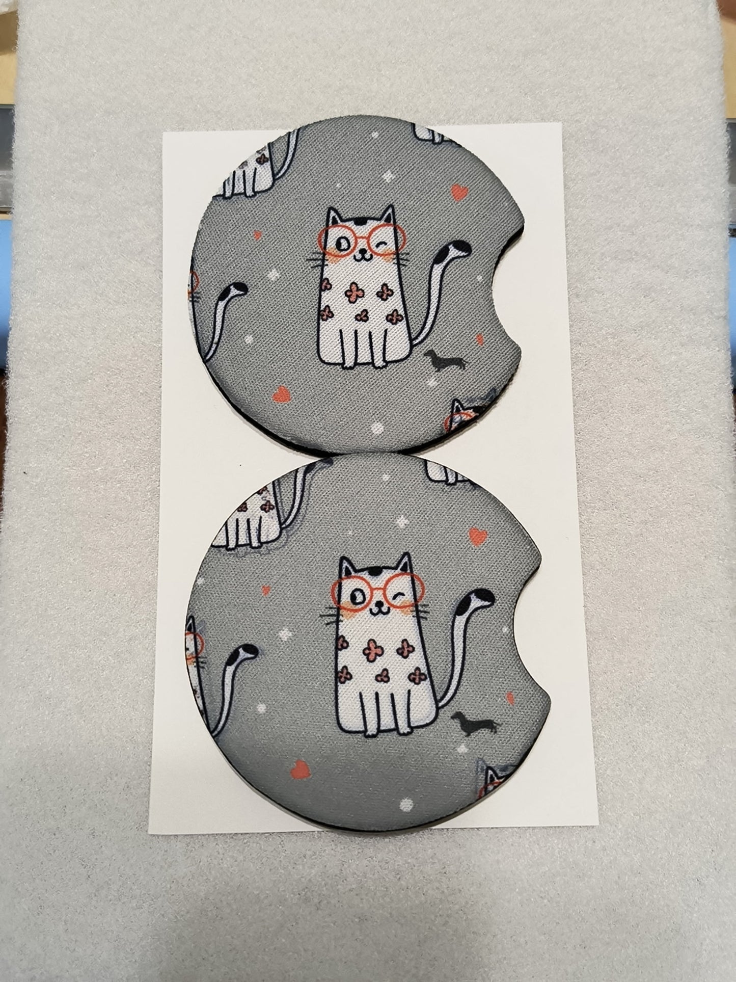 Cat with Glasses Car Coasters