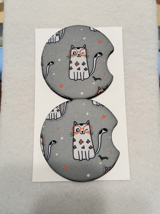 Cat with Glasses Car Coasters
