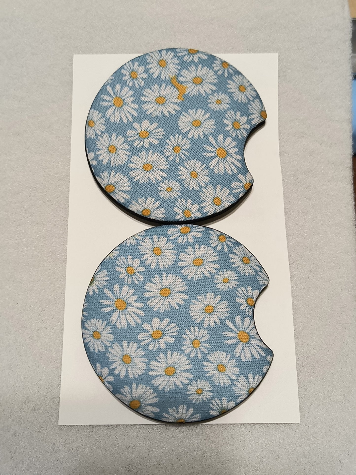 Blue with white flowers Car Coasters