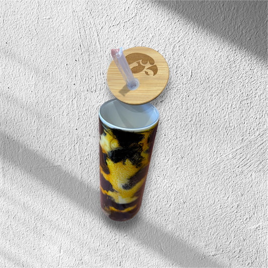 Black and Yellow 20 oz. Alcohol Ink Bamboo Lid Tumbler