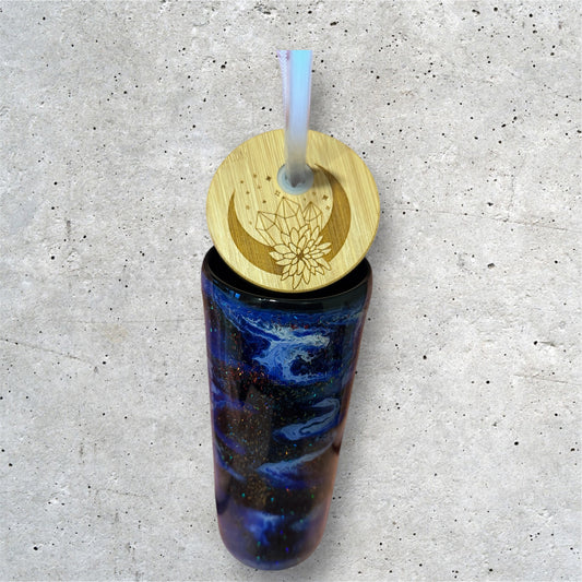 Blue, White, Black and Glitter 20 oz. Alcohol Ink Bamboo Lid Tumbler