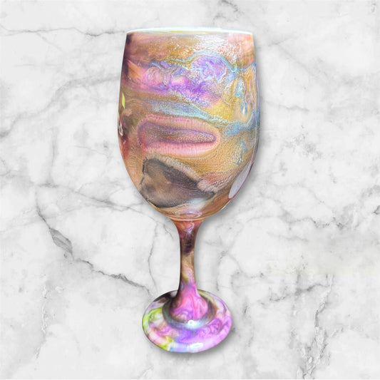 Pink, Purple and Green Pearl Stemmed Alcohol Ink Wine Glasses