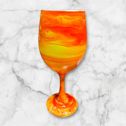 Orange and Yellow Stemmed Alcohol Ink Wine Glasses
