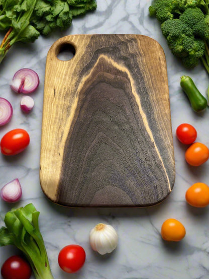 Wooden cutting board with a geometric patterned background