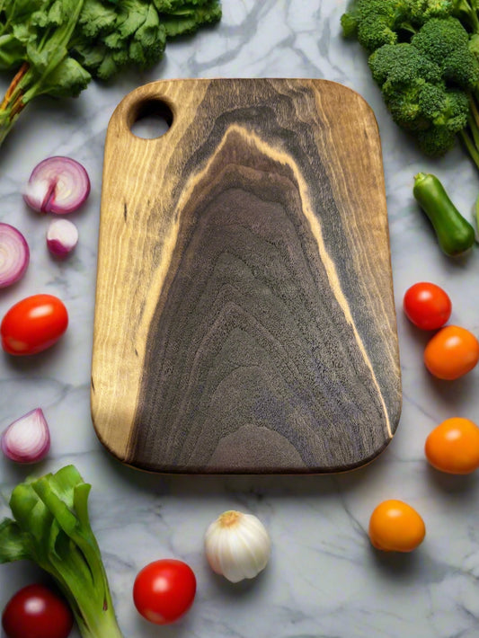 Wooden cutting board with a geometric patterned background