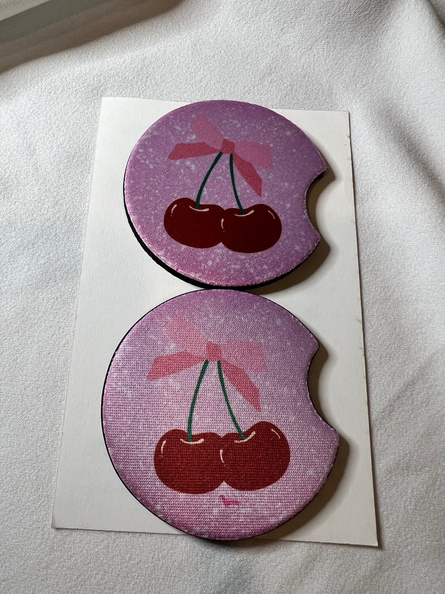 Cherries and Bows Car Coasters