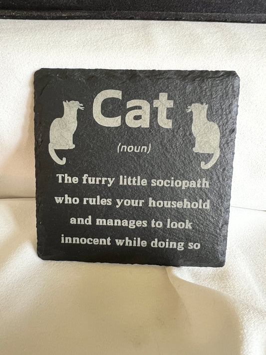 Cat (noun) meaning slate coaster