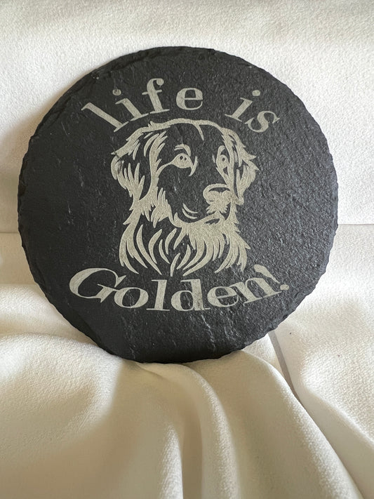 Life is golden slate coaster (Round)