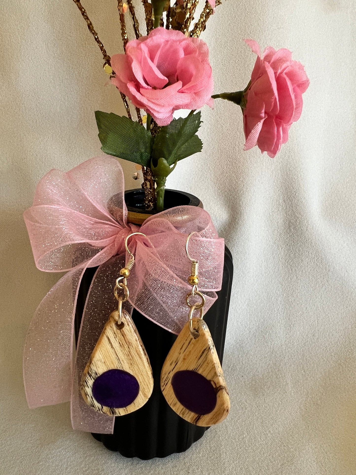 Spalted Maple and Purple Resin Earrings