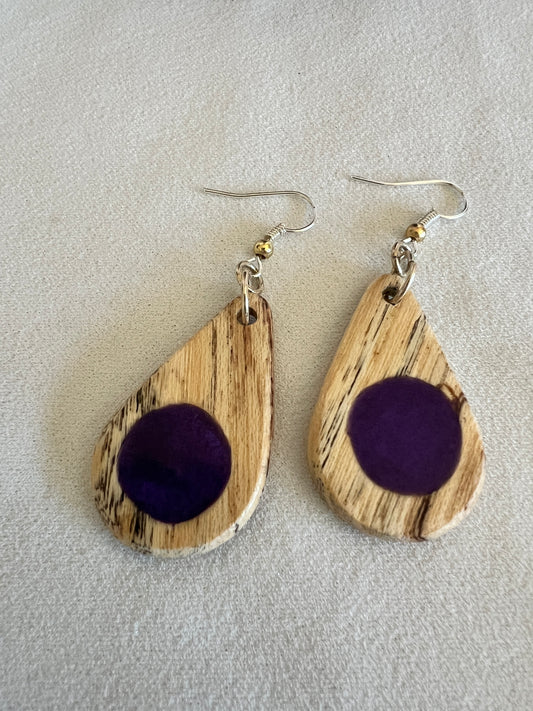 Spalted Maple and Purple Resin Earrings