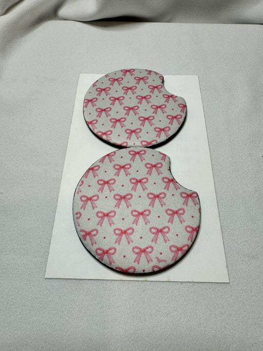 Pink Bow Car Coasters