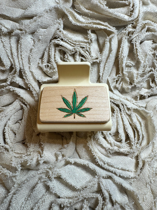 Small Hand Painted Laser Engraved Wood Claw Hair Clips