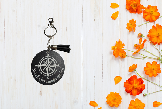Black keychain with compass design keychain