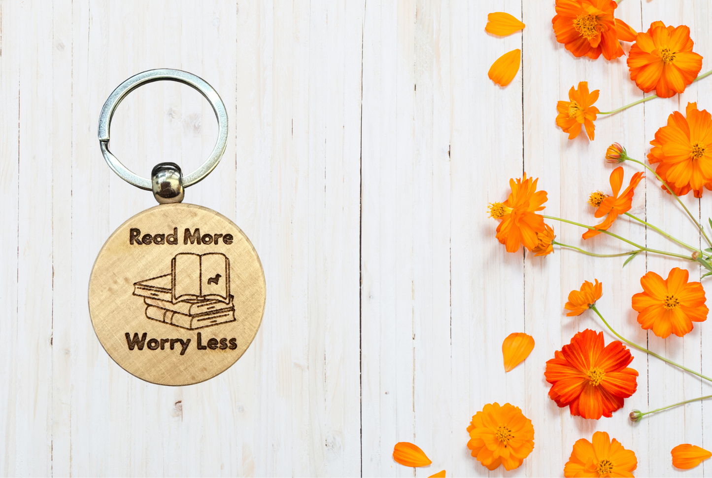Read More Worry Less Wood Keychain