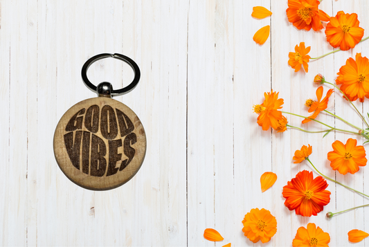 Good Vibes Wood Keychain / Bag Charm