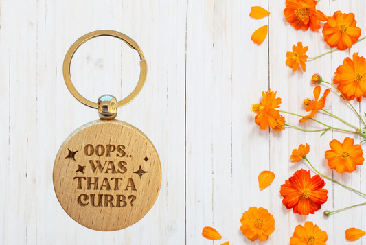 Oops was that a curb? Wood Keychain