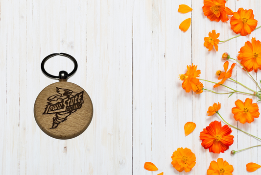 Wooden keychain with Iowa State logo 