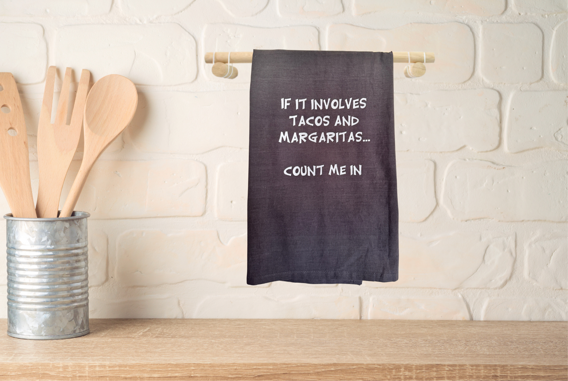 Kitchen towel with humorous text