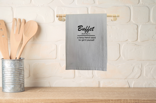 Kitchen towel with humorous text 