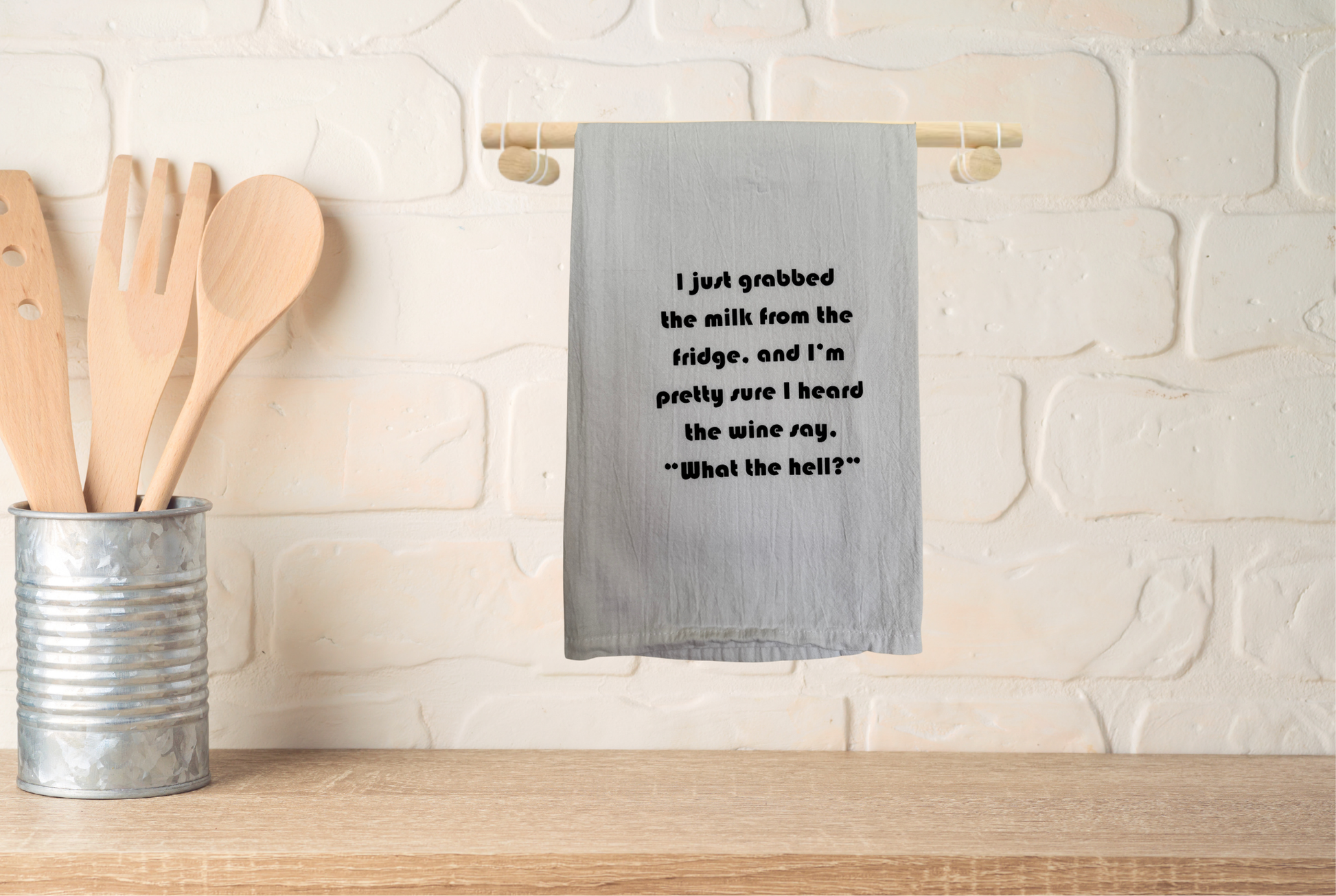 Kitchen towel with humorous text 
